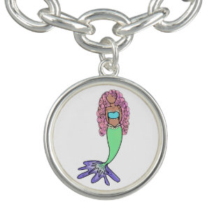 rainbow mermaid pink blue purple green black curly bracelet