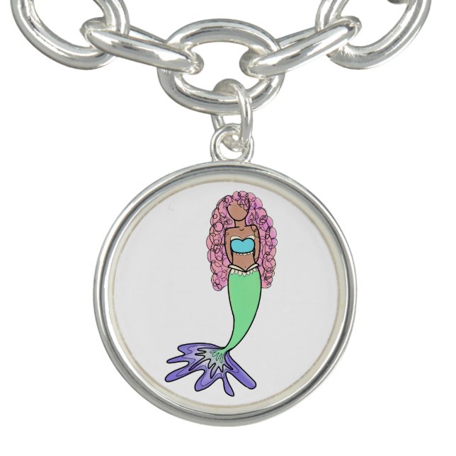 rainbow mermaid pink blue purple green black curly bracelet (Design)