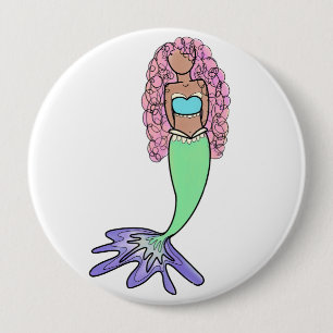 rainbow mermaid pink blue purple green black curly button