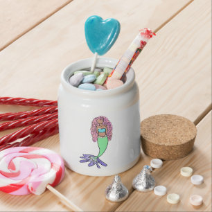 rainbow mermaid pink blue purple green black curly candy jar
