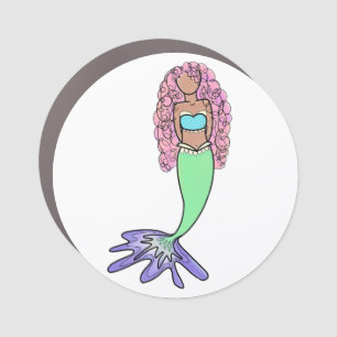 rainbow mermaid pink blue purple green black curly car magnet