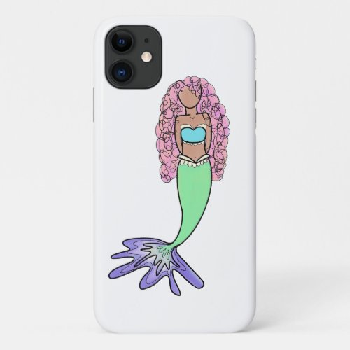 rainbow mermaid pink blue purple green black curly iPhone 11 case