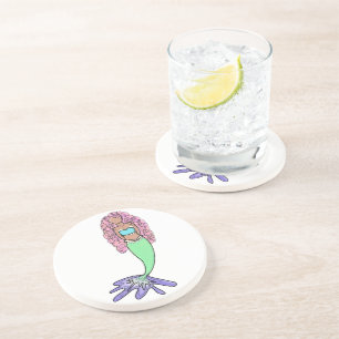 rainbow mermaid pink blue purple green black curly coaster