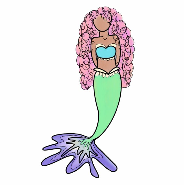 rainbow mermaid pink blue purple green black curly cutout (Front)
