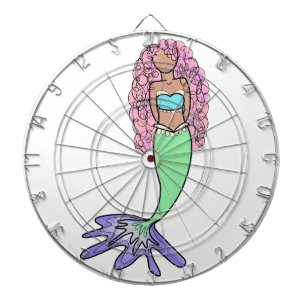 rainbow mermaid pink blue purple green black curly dart board