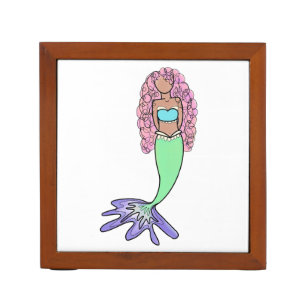 rainbow mermaid pink blue purple green black curly desk organizer