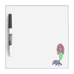 rainbow mermaid pink blue purple green black curly dry erase board