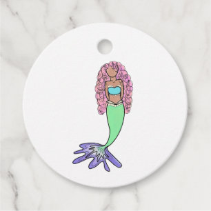 rainbow mermaid pink blue purple green black curly favor tags