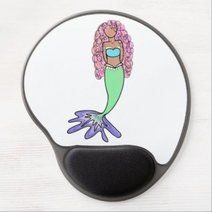 rainbow mermaid pink blue purple green black curly gel mouse pad
