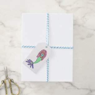 rainbow mermaid pink blue purple green black curly gift tags