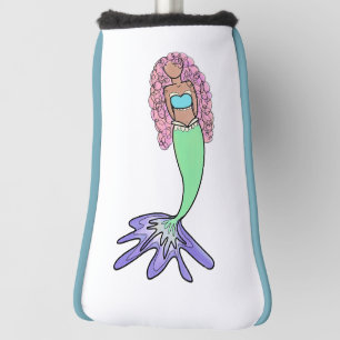 rainbow mermaid pink blue purple green black curly golf head cover