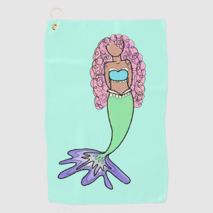 rainbow mermaid pink blue purple green black curly golf towel