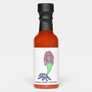 rainbow mermaid pink blue purple green black curly hot sauces