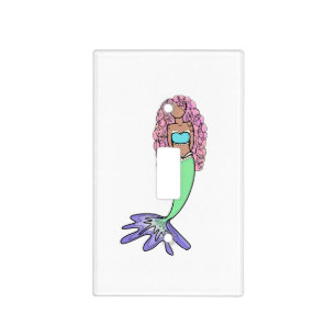 rainbow mermaid pink blue purple green black curly light switch cover