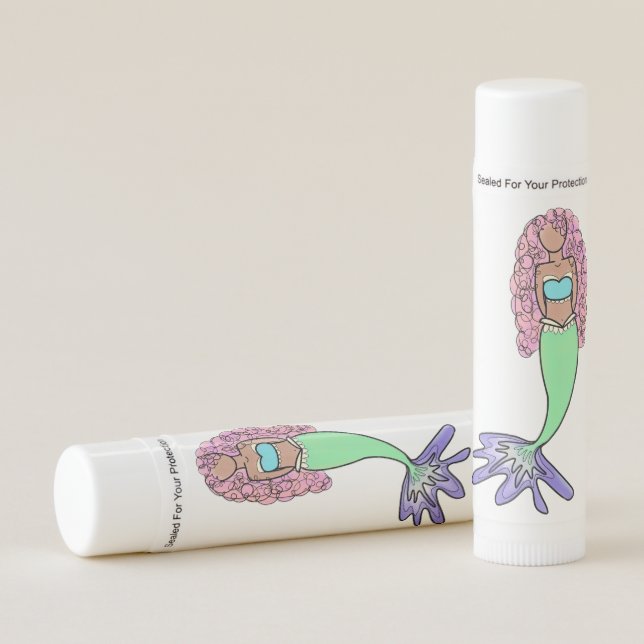 rainbow mermaid pink blue purple green black curly lip balm (Front)