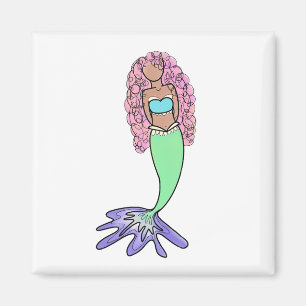 rainbow mermaid pink blue purple green black curly magnet