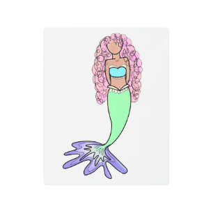 rainbow mermaid pink blue purple green black curly metal print