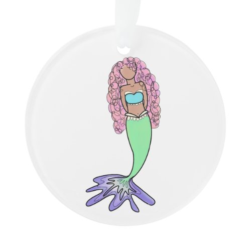 rainbow mermaid pink blue purple green black curly ornament