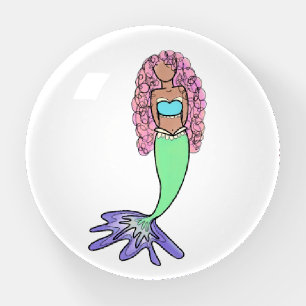 rainbow mermaid pink blue purple green black curly paperweight