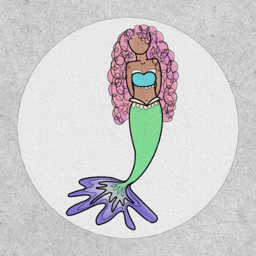 rainbow mermaid pink blue purple green black curly patch