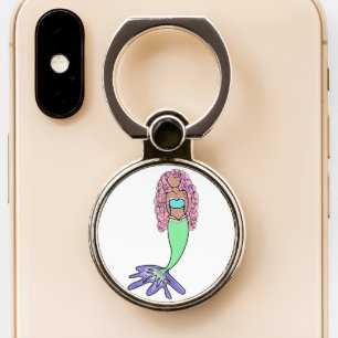 rainbow mermaid pink blue purple green black curly phone ring stand