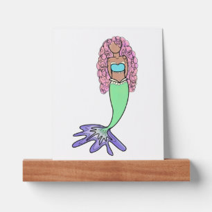 rainbow mermaid pink blue purple green black curly picture ledge