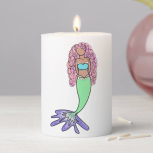 rainbow mermaid pink blue purple green black curly pillar candle