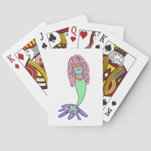 rainbow mermaid pink blue purple green black curly poker cards