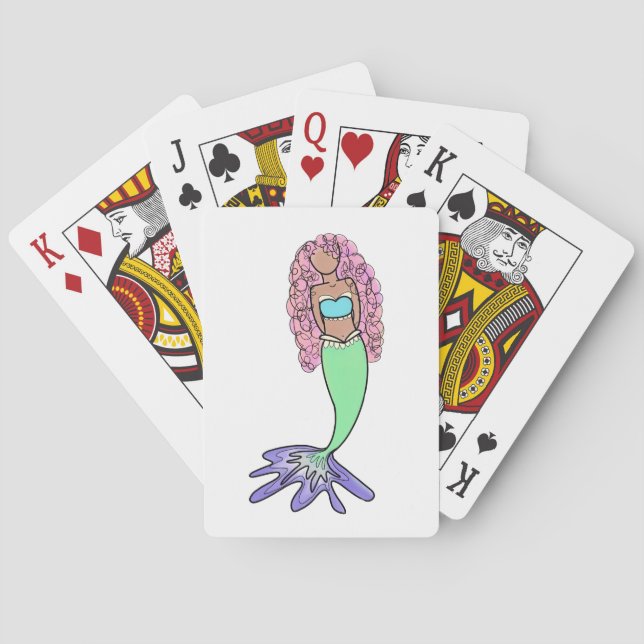 rainbow mermaid pink blue purple green black curly poker cards (Back)