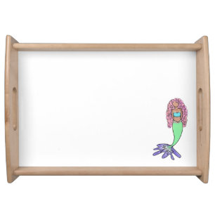 rainbow mermaid pink blue purple green black curly serving tray