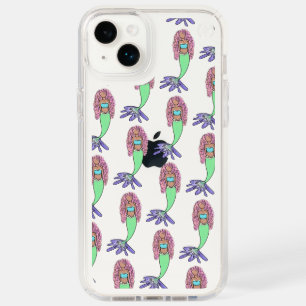 rainbow mermaid pink blue purple green black curly speck iPhone 14 plus case
