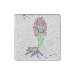 rainbow mermaid pink blue purple green black curly stone magnet