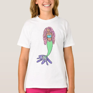 rainbow mermaid pink blue purple green black curly T-Shirt