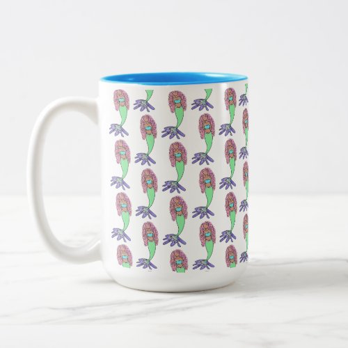 rainbow mermaid pink blue purple green black curly Two_Tone coffee mug