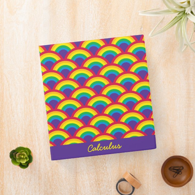 Rainbow Mermaid Scale Custom Name 3 Ring Binder (In Situ)