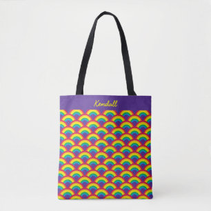 Rainbow Mermaid Scale Custom Name Tote Bag