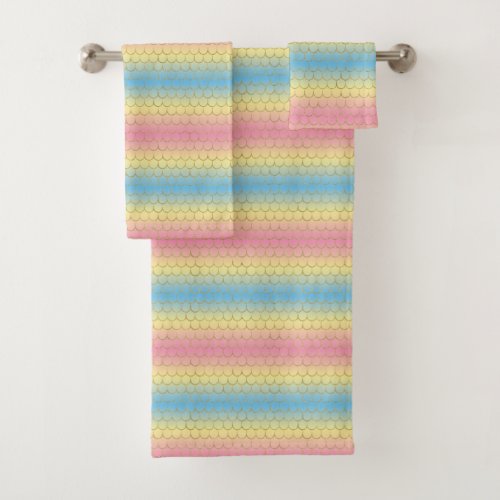 Rainbow mermaid scale design bath towel set