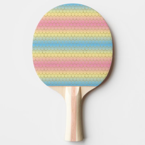 Rainbow mermaid scale design ping pong paddle