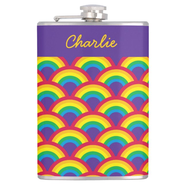 Rainbow Mermaid Scale Large Custom Name Flask (Front)