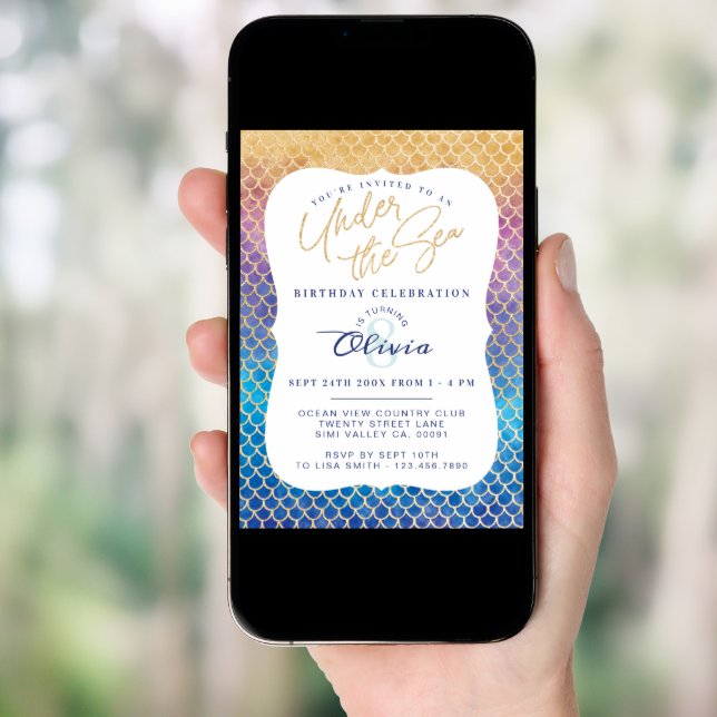 Rainbow Mermaid Scales Photo Birthday Invitation (Front Digital)