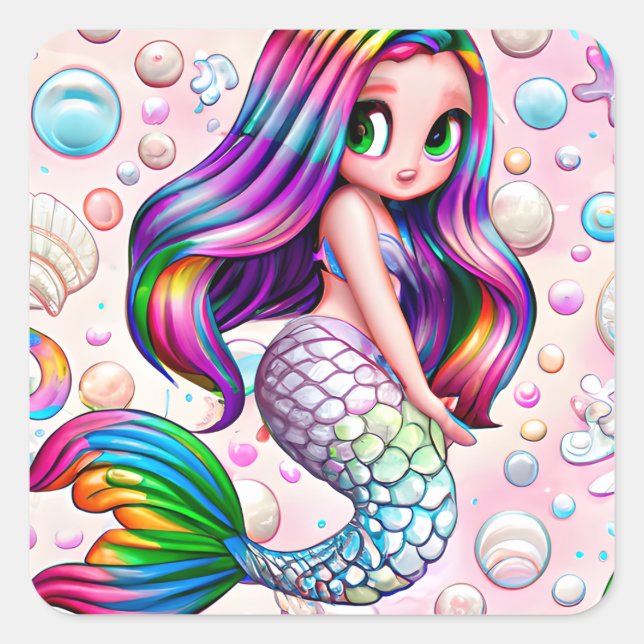 Rainbow Mermaid  Square Sticker (Front)