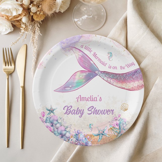 Rainbow Mermaid Tail Undersea Girl Party Paper Plates (Creator Uploaded)