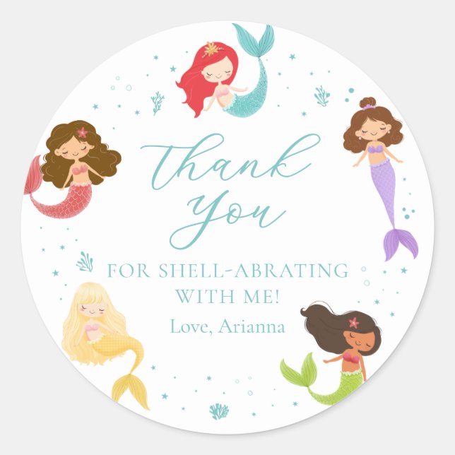 Rainbow Mermaid Thank You Stickers (Front)