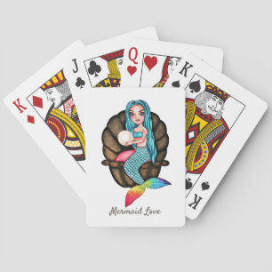 Rainbow Mermaid With Pearl In Watercolor Poker Cards