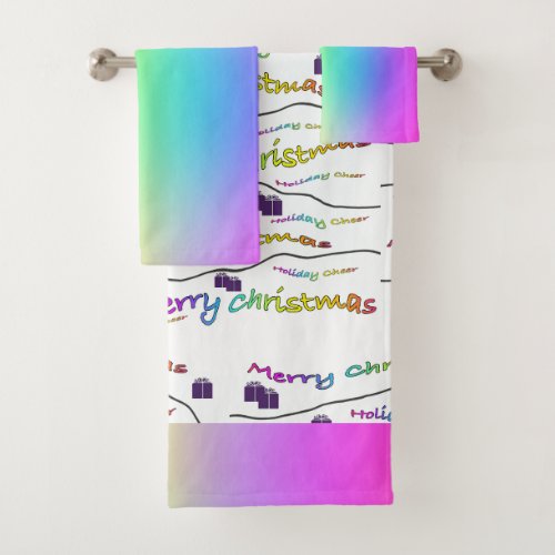 Rainbow Merry Christmas Bath Towel Set