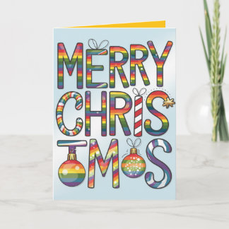Rainbow Merry Christmas Fun Elegant Gay Christmas Holiday Card