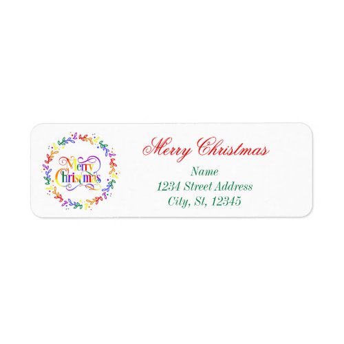 Rainbow Merry Christmas Return Address Labels