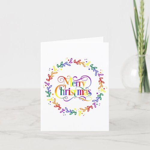 Rainbow Merry Christmas Wreath Christmas Card