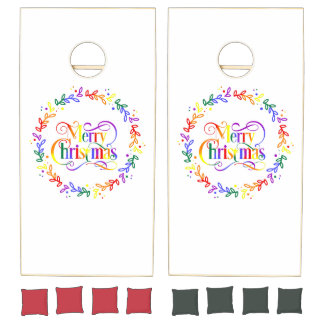 Rainbow Merry Christmas Wreath Cornhole Set