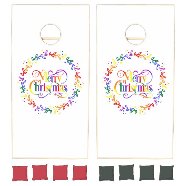 Rainbow Merry Christmas Wreath Cornhole Set (Set)